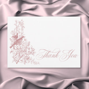 Elegant Pink Chinoiserie Nature & Birds Wedding Thank You Card