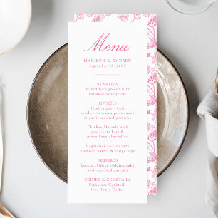 Elegant Pink Chinoiserie Victorian Floral Wedding Menu