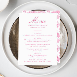 Elegant Pink Chinoiserie Victorian Floral Wedding Menu