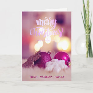 Elegant Pink Christmas Balls Holiday Card