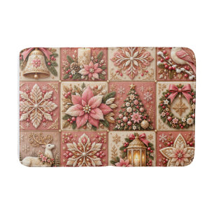 Elegant Pink Christmas Patchwork Blanket Bath Mat