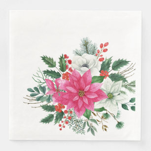 Elegant Pink Christmas Poinsettia Napkin