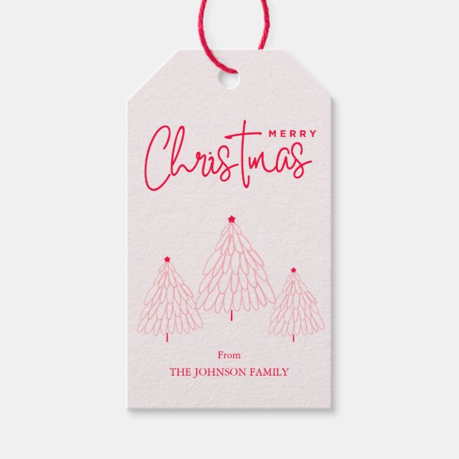 Elegant Pink Christmas Tree  Gift Tags (Front)