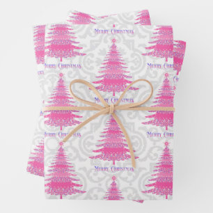 Elegant Pink Christmas Tree Gift Wrapping Paper Sheet