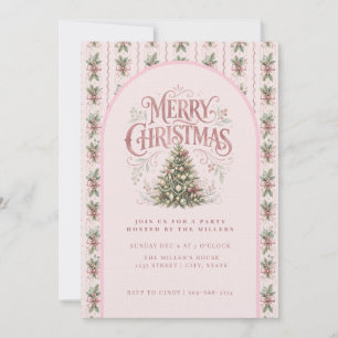Elegant Pink Christmas Tree  Invitation