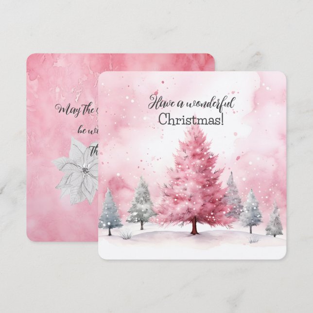 Elegant Pink Christmas Tree Scene In Winter  Card (Front/Back)