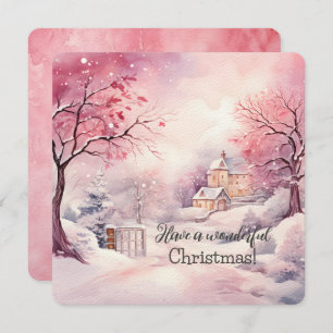 Elegant Pink Christmas Tree Scene In Winter  Card