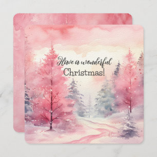 Elegant Pink Christmas Tree Scene In Winter  Card