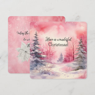 Elegant Pink Christmas Tree Scene In Winter  Card
