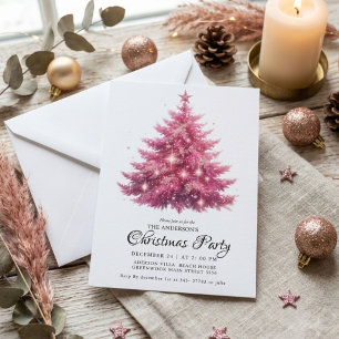 Elegant Pink Christmas Tree Winter Invitation