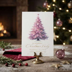 Elegant Pink Christmas Tree Winter Invitation