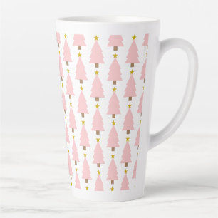 Elegant Pink Christmas Trees Forest, Golden Stars Latte Mug
