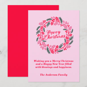 Elegant Pink Christmas Wreath Holiday Card