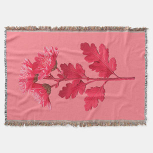 Elegant Pink Chrysanthemum Throw Blanket