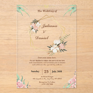 Elegant Pink Clear Acrylic Wedding Invitations