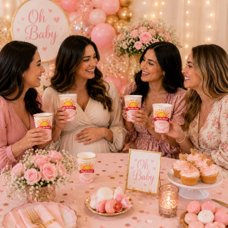 Elegant Pink Cloud & Golden Sun Baby Girl Shower Paper Cups