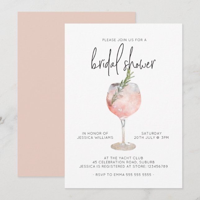 Elegant Pink Cocktail Bubbly Brunch Bridal Shower  Invitation (Front/Back)