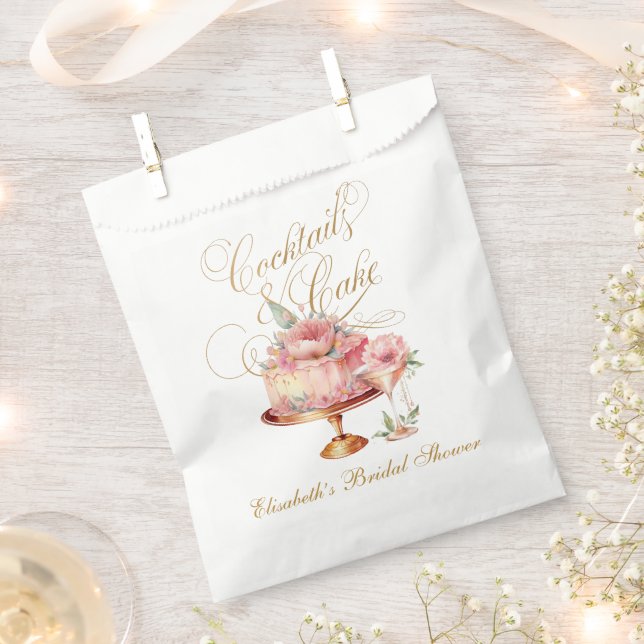 Elegant Pink Cocktails and Cake Bridal Shower Favour Bags (Clipped)