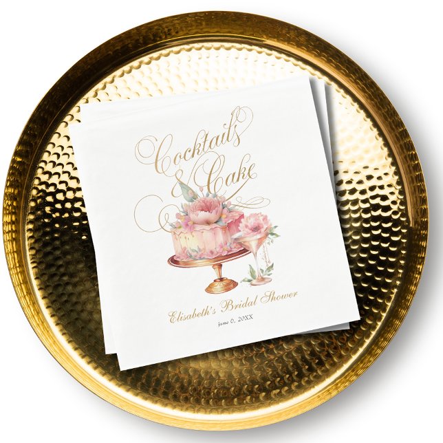 Elegant Pink Cocktails and Cake Bridal Shower Napkin (Creator Uploaded)