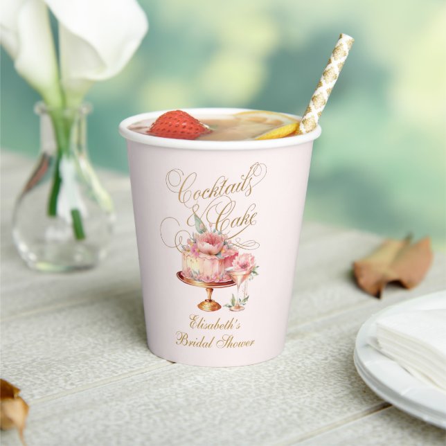 Elegant Pink Cocktails and Cake Bridal Shower Paper Cups (Insitu)