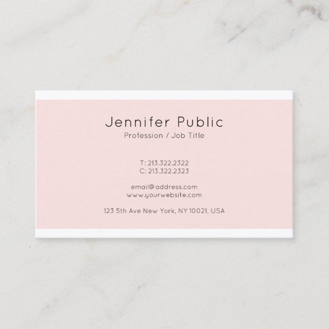 Elegant Pink Colour Simple Plain Modern Trendy Business Card (Front)
