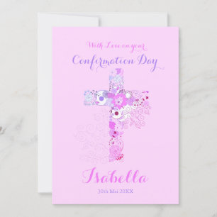 Elegant pink confirmation floral cross  card