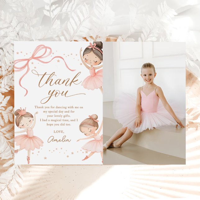 Elegant Pink Coquette Ballerina Birthday Photo Thank You Card (Creator Uploaded)
