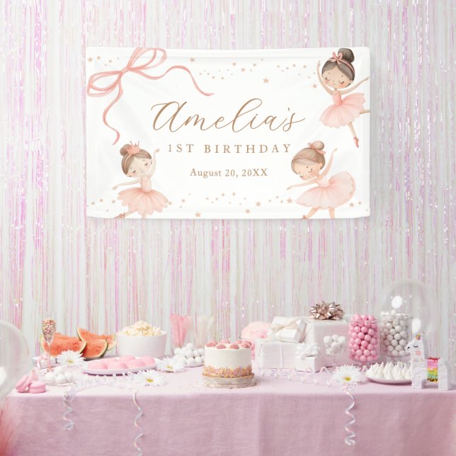 Elegant Pink Coquette Ballerina Girl Birthday Banner (Party)