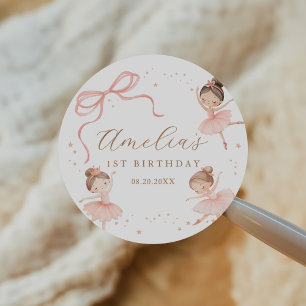 Elegant Pink Coquette Ballerina Girl Birthday Classic Round Sticker