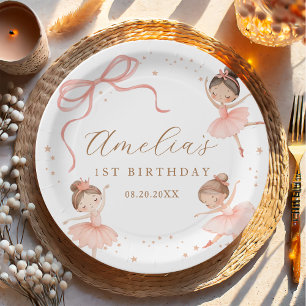 Elegant Pink Coquette Ballerina Girl Birthday Paper Plate