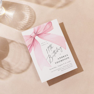 Elegant Pink Coquette Bow 17th BIrthday Girl Invi Invitation