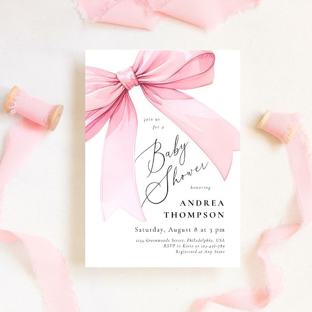 Elegant Pink Coquette Bow Baby Shower Girl Invitation (Creator Uploaded)