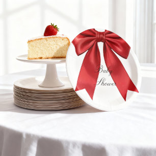 Elegant Pink Coquette Bow Baby Shower Girl  Paper Plate