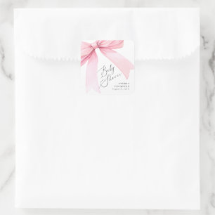 Elegant Pink Coquette Bow Baby Shower Girl Square Sticker