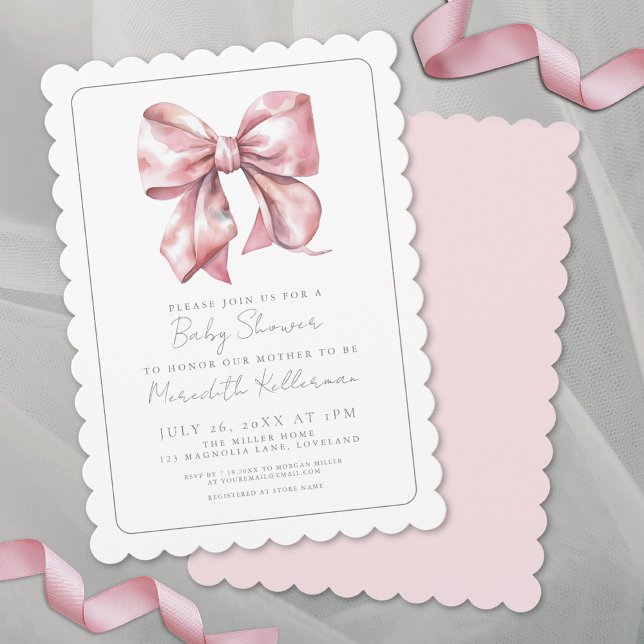 Elegant Pink Coquette Bow Baby Shower Invitation (Elegant Coquette Girl Pink Bow Baby Shower Invitation)