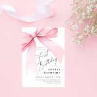 Elegant Pink Coquette Bow First BIrthday Girl