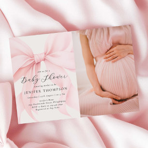 Elegant Pink Coquette Bow Girl Baby Shower Photo Invitation