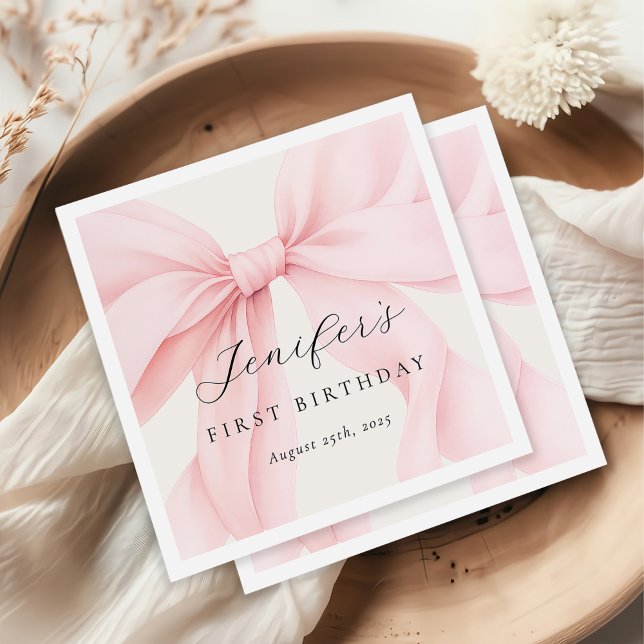 Elegant Pink Coquette Bow Girl Birthday Party Napkin (Creator Uploaded)