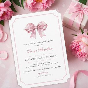 Elegant Pink Coquette Bow Girly Baby Shower Invitation