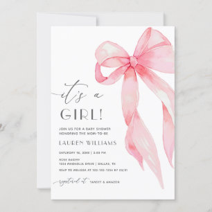 Elegant Pink Coquette Bow Its A Girl Baby Shower Invitation