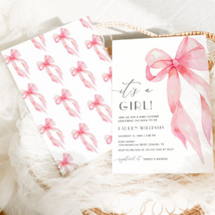 Elegant Pink Coquette Bow Its A Girl Baby Shower Invitation