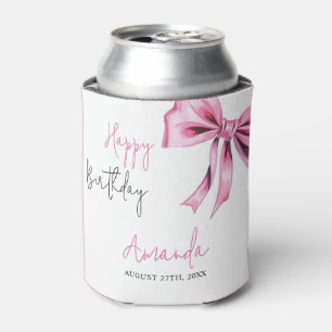Elegant Pink Coquette Bow Sweet 16 Birthday Can Cooler
