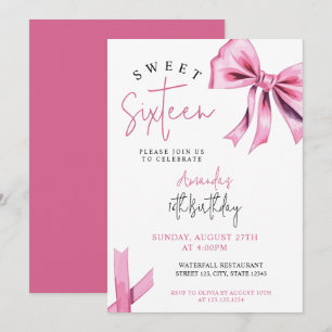 Elegant Pink Coquette Bow Sweet 16 Birthday Invitation