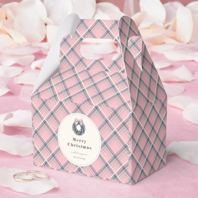 Elegant Pink Coquette Xmas Wreath Preppy Plaid Favour Box (Wedding)