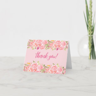 Elegant Pink Coral Floral Wedding Thank You Card