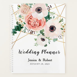 Elegant Pink Coral Flowers Wedding Personalise Planner