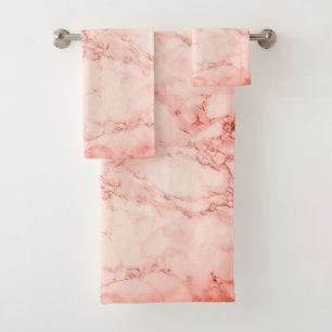 Elegant Pink Coral Marble Bath Towel Set