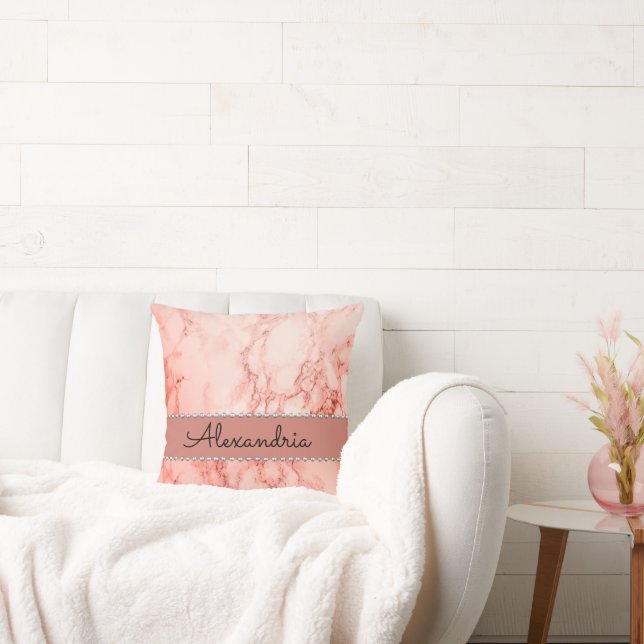 Elegant Pink Coral Marble Throw Pillow (Couch)