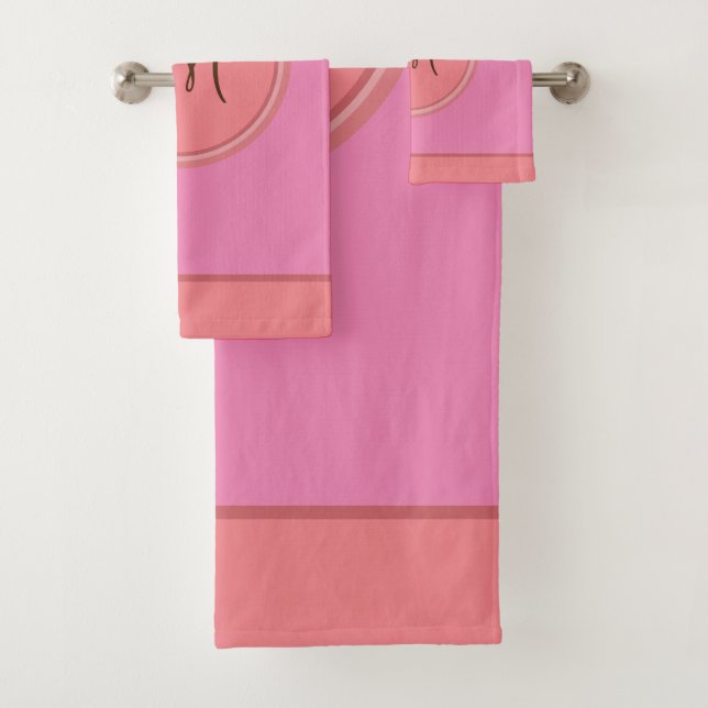 Elegant Pink Coral Modern Monogram Bath Towel Set (Insitu)