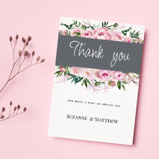 Elegant pink coral peony floral summer Thank You Invitation